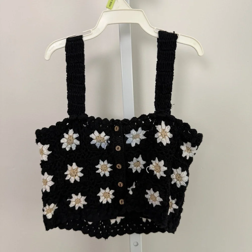 Zara Black and White Crochet Top size‎ 10 140cm - Picture 2 of 3